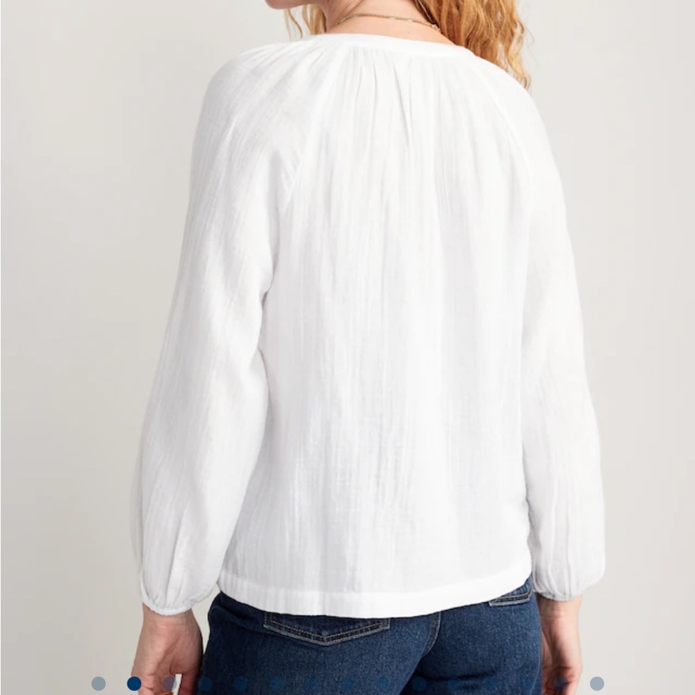 White Linen Split Neck Blouse - Picture 2 of 6